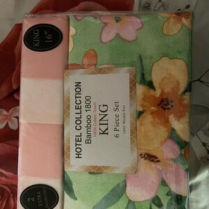 Hotel Collection Bamboo 1800 King Bedding Set - Green and Pink